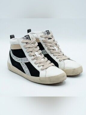 Gianni Bini White, Black & Silver Glitter High-Top Sneakers